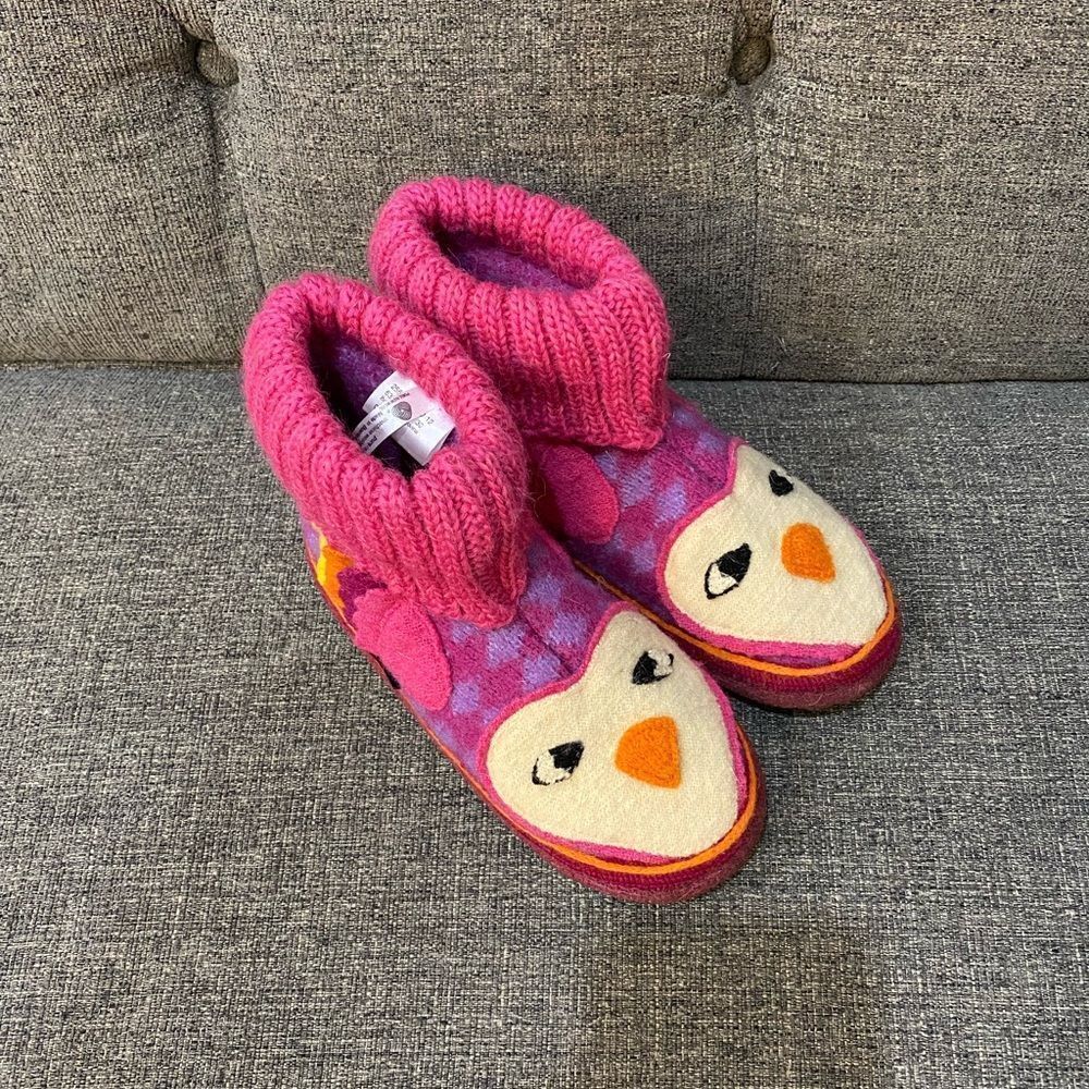 Garnet Hill Kids Boiled Wool Owl Slipper Boots Size 12